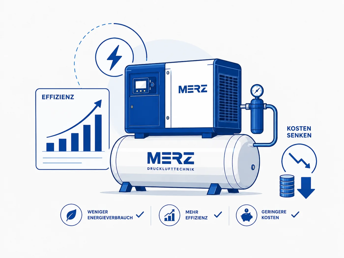 Illustration Effizienz und Druckluftkosten senken