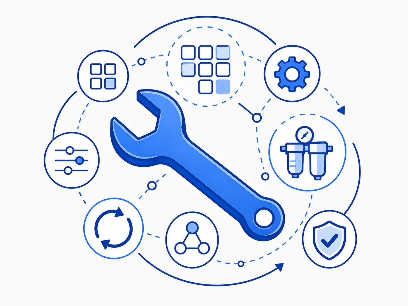 Grafik Herstellerunabhängig: Werkzeug und vernetzte Service-Symbole