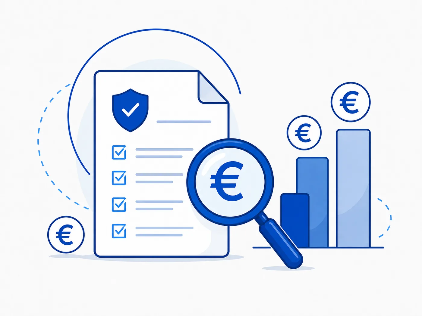 Grafik Kostenklarheit: Vertrag, Euro-Symbol und Balkendiagramm
