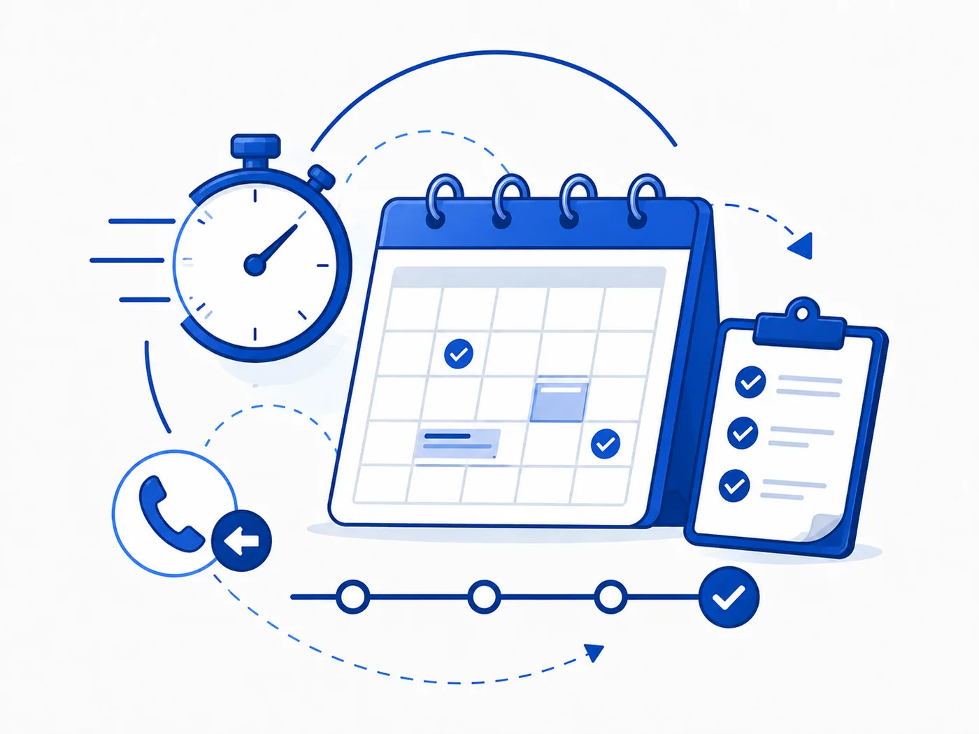 Grafik Planbarkeit: Kalender, Uhr und Checkliste