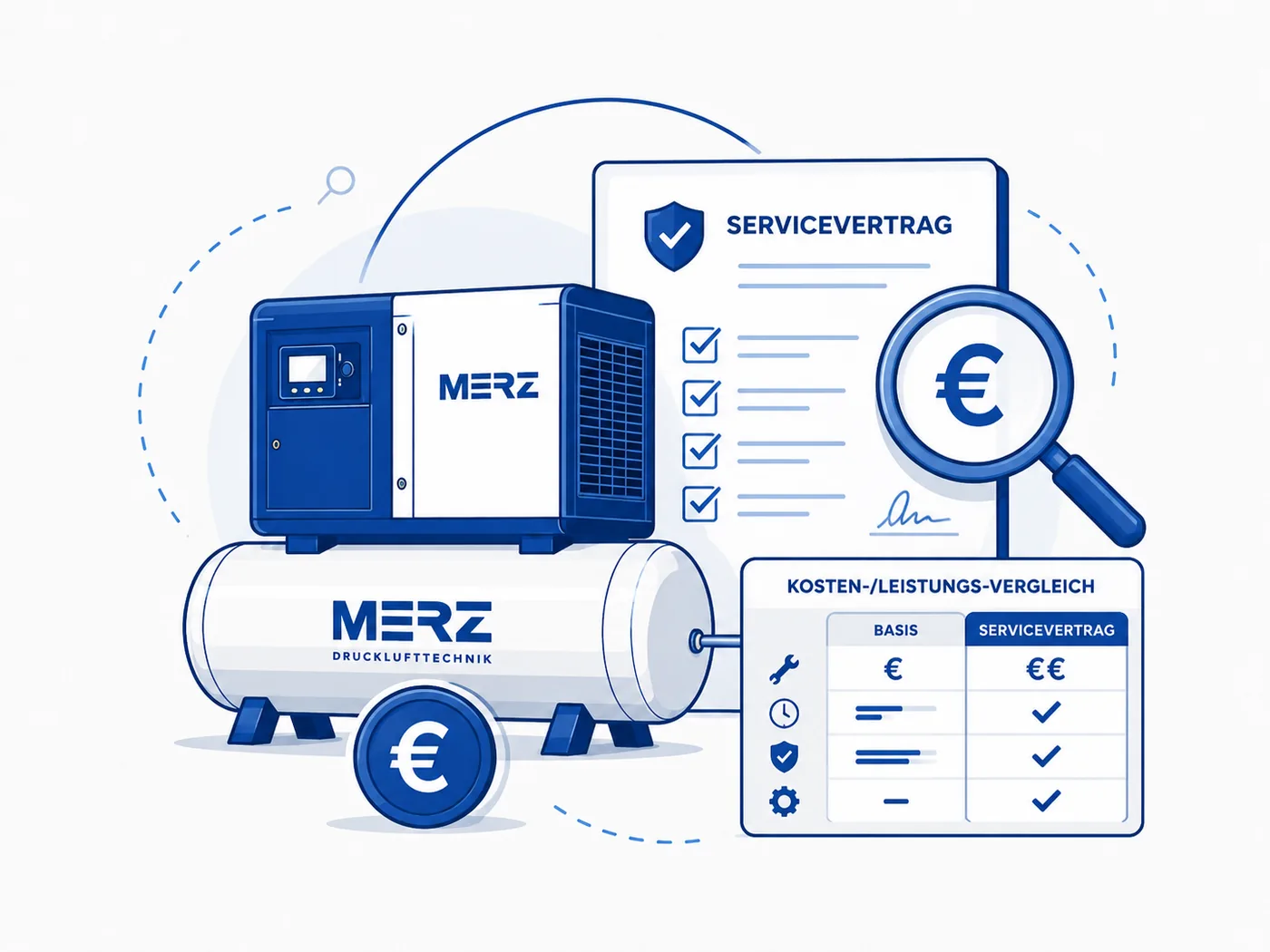 Symbolgrafik für Servicevertrag-Prüfung und Kosten-Leistungs-Vergleich